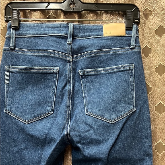 PAIGE High Rise Button-Fly Jeans in Dark Blue - Picture 6 of 14